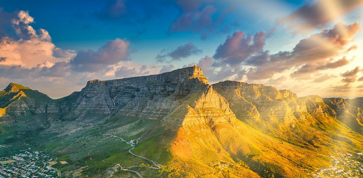 Table Mountain lit by golden evening light