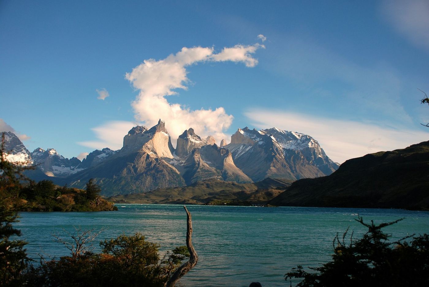 Granite towers of Patagonia above a lake